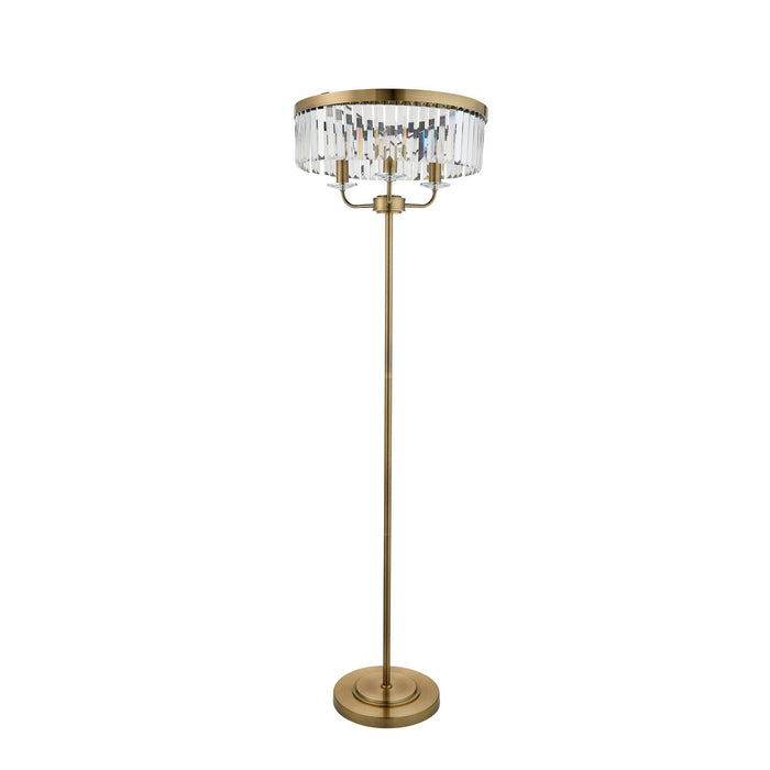 Endon 110644 3 Light Floor Lamp Antique Brass Plate & Clear Cut Glass