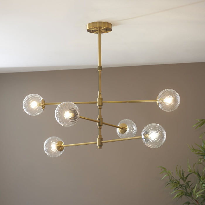 Endon 114039 6 Light Pendant Brushed Aged Brass Plate & Clear Glass