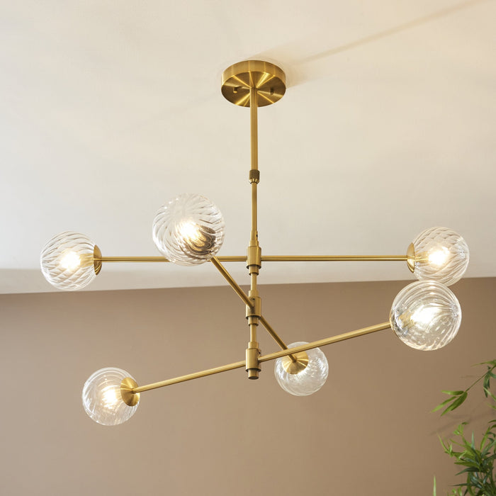 Endon 114039 6 Light Pendant Brushed Aged Brass Plate & Clear Glass