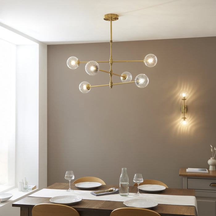 Endon 114039 6 Light Pendant Brushed Aged Brass Plate & Clear Glass