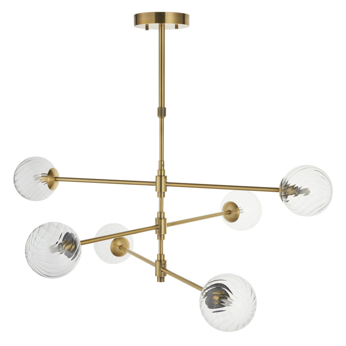 Endon 114039 6 Light Pendant Brushed Aged Brass Plate & Clear Glass
