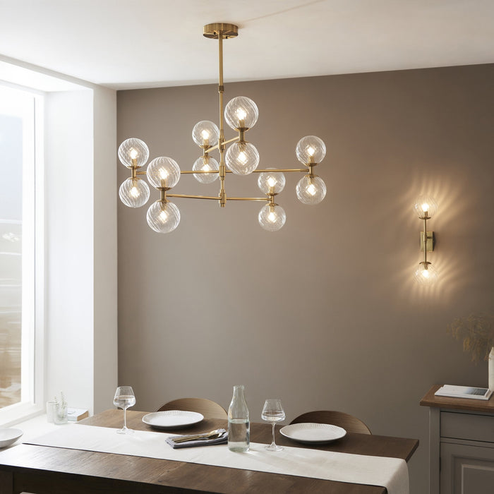 Endon 114041 12 Light Pendant Brushed Aged Brass Plate & Clear Glass