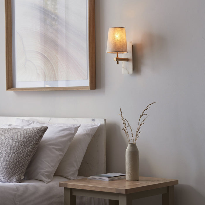 Endon 114200 1 Light Wall Light With Shade Vintage Brass, White Marble Effect