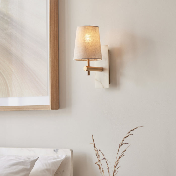 Endon 114200 1 Light Wall Light With Shade Vintage Brass, White Marble Effect