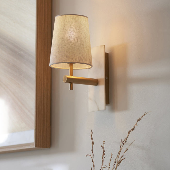 Endon 114200 1 Light Wall Light With Shade Vintage Brass, White Marble Effect