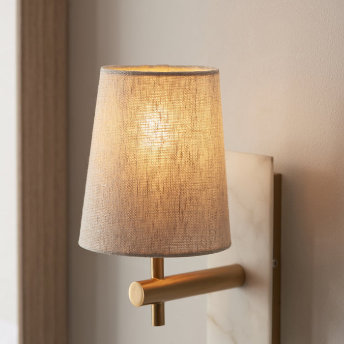 Endon 114200 1 Light Wall Light With Shade Vintage Brass, White Marble Effect