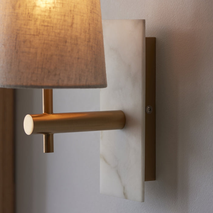 Endon 114200 1 Light Wall Light With Shade Vintage Brass, White Marble Effect