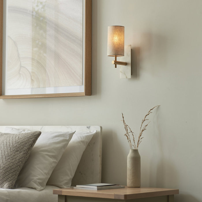 Endon 114201 1 Light Wall Light With Shade Vintage Brass, White Marble Effect