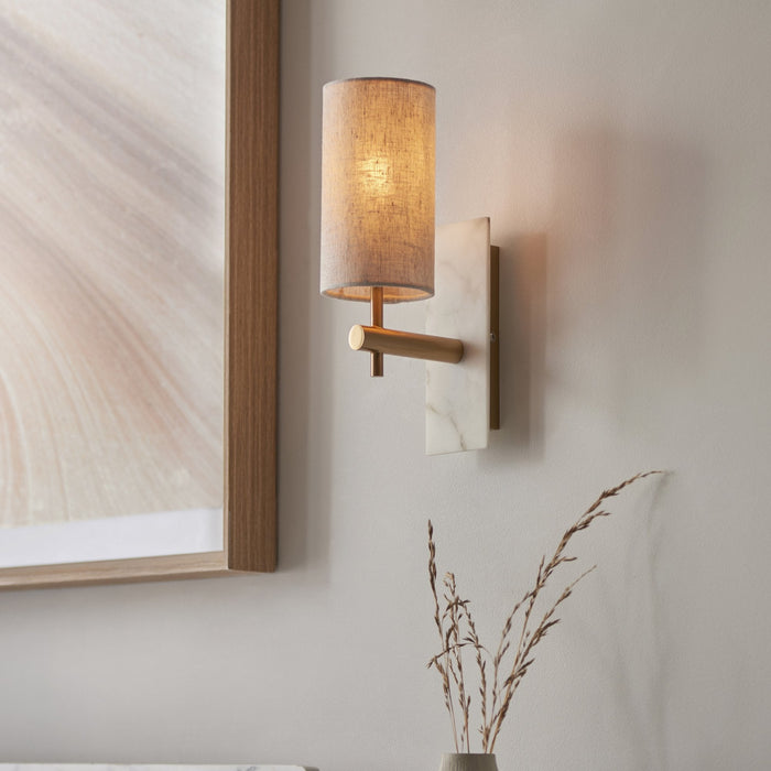 Endon 114201 1 Light Wall Light With Shade Vintage Brass, White Marble Effect