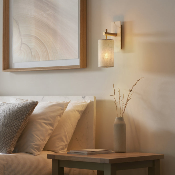 Endon 114201 1 Light Wall Light With Shade Vintage Brass, White Marble Effect
