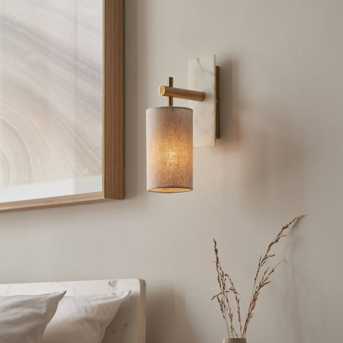 Endon 114201 1 Light Wall Light With Shade Vintage Brass, White Marble Effect