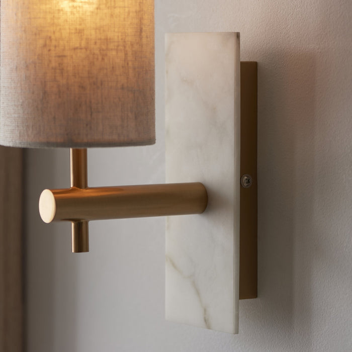 Endon 114201 1 Light Wall Light With Shade Vintage Brass, White Marble Effect
