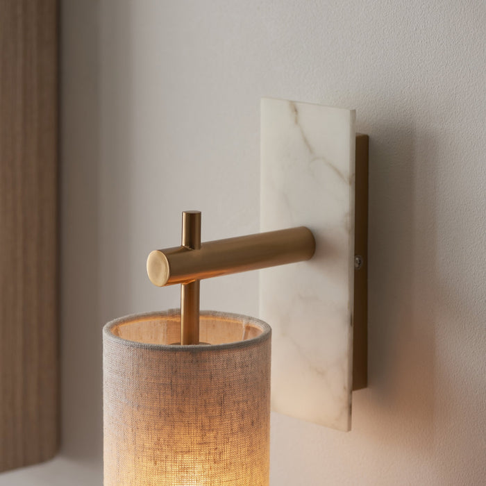 Endon 114201 1 Light Wall Light With Shade Vintage Brass, White Marble Effect
