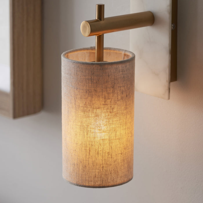 Endon 114201 1 Light Wall Light With Shade Vintage Brass, White Marble Effect