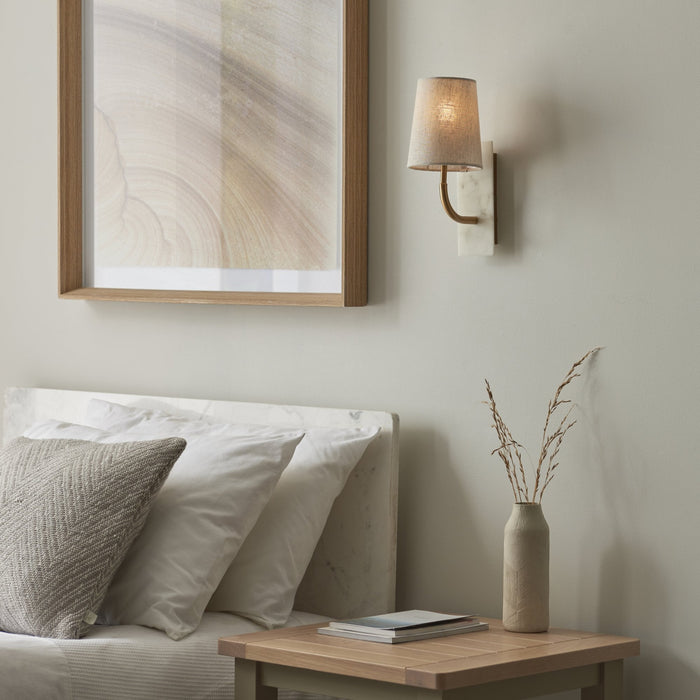 Endon 114202 1 Light Wall Light With Shade Vintage Brass, White Marble Effect