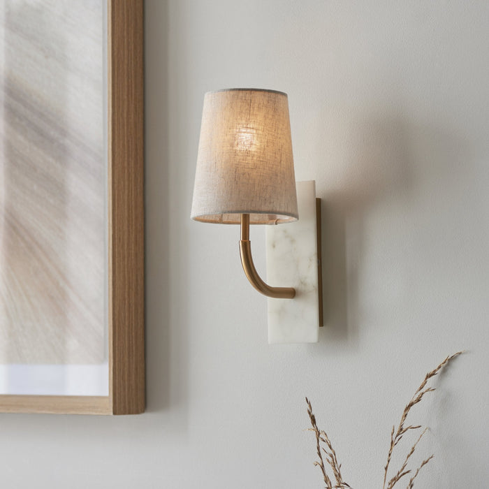 Endon 114202 1 Light Wall Light With Shade Vintage Brass, White Marble Effect