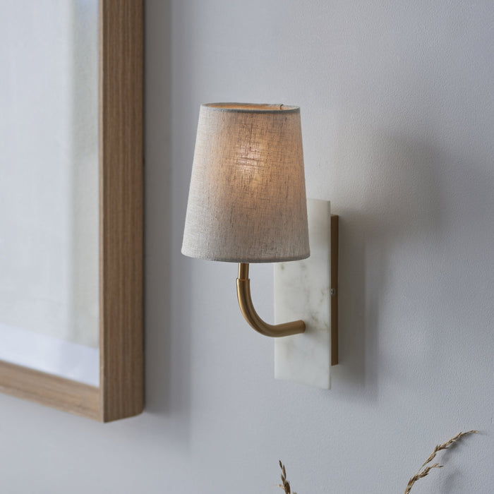 Endon 114202 1 Light Wall Light With Shade Vintage Brass, White Marble Effect