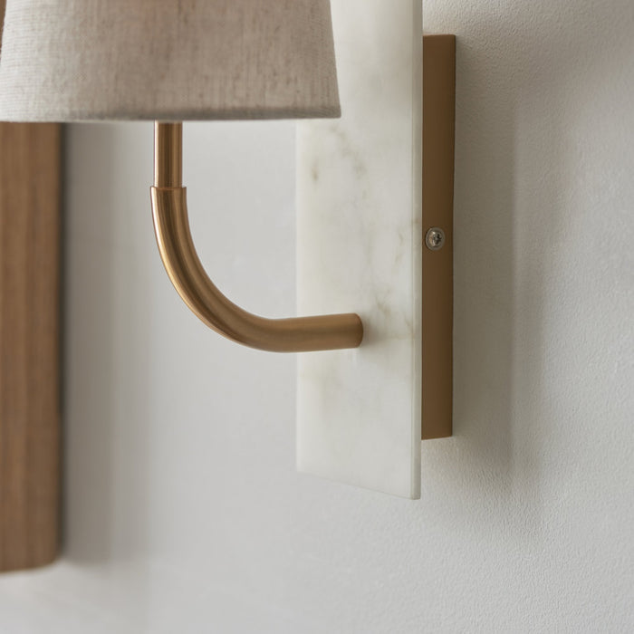 Endon 114202 1 Light Wall Light With Shade Vintage Brass, White Marble Effect