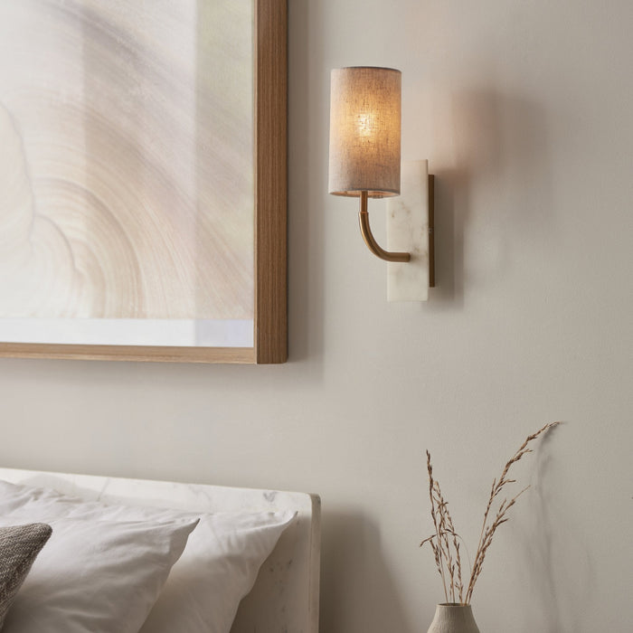 Endon 114203 1 Light Wall Light With Shade Vintage Brass, White Marble Effect