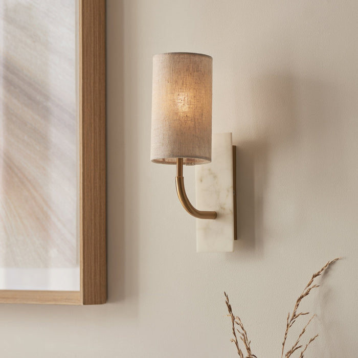 Endon 114203 1 Light Wall Light With Shade Vintage Brass, White Marble Effect