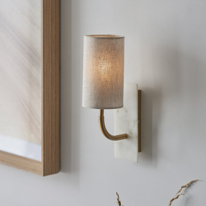 Endon 114203 1 Light Wall Light With Shade Vintage Brass, White Marble Effect