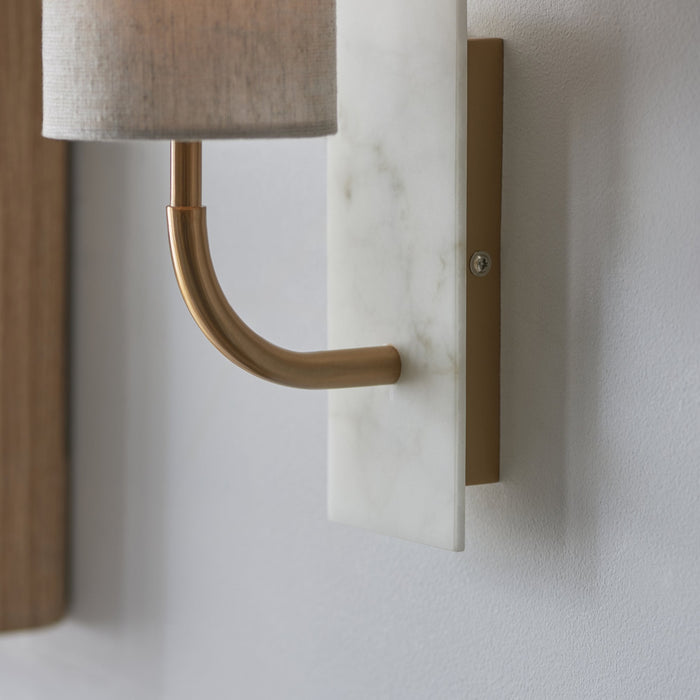 Endon 114203 1 Light Wall Light With Shade Vintage Brass, White Marble Effect