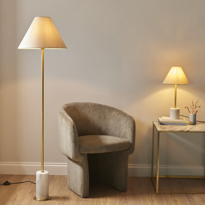 Endon 114209 1 Light Floor Lamp Brushed Aged Brass Plate, White Marble & Natu