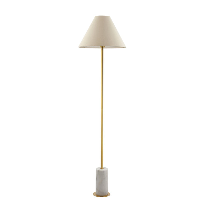 Endon 114209 1 Light Floor Lamp Brushed Aged Brass Plate, White Marble & Natu