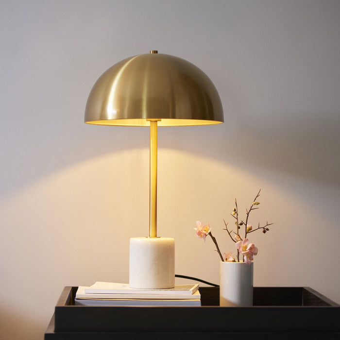 Endon 114210 1 Light Table Lamp Brushed Aged Brass Plate & White Marble