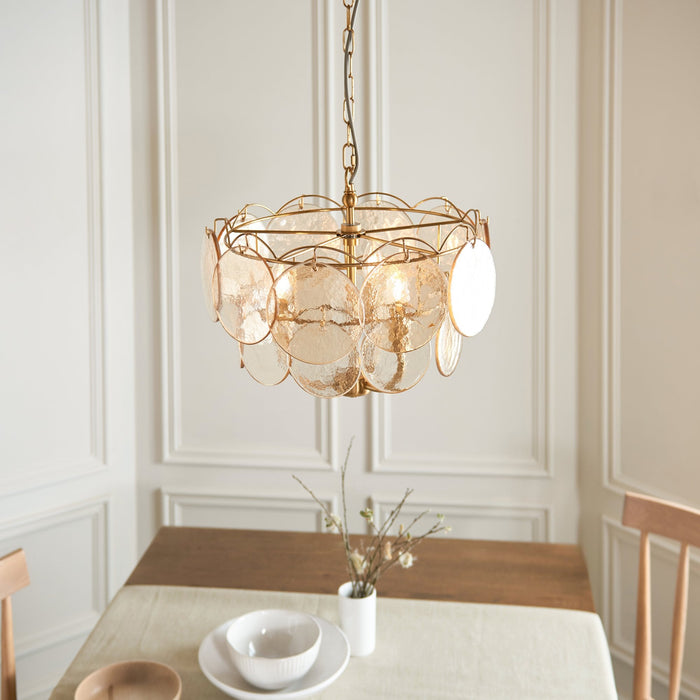 Endon 118602 3 Light Pendant Brushed Aged Brass Plate & Handmade Champagne Glass