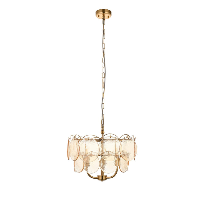 Endon 118602 3 Light Pendant Brushed Aged Brass Plate & Handmade Champagne Glass