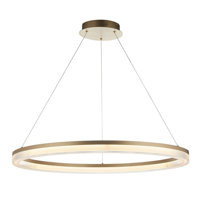 Endon 120549 LED Pendant Brushed Gold Plated Finish & Opal Ribbed Acrylic