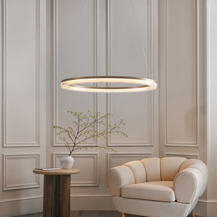 Endon 120549 LED Pendant Brushed Gold Plated Finish & Opal Ribbed Acrylic