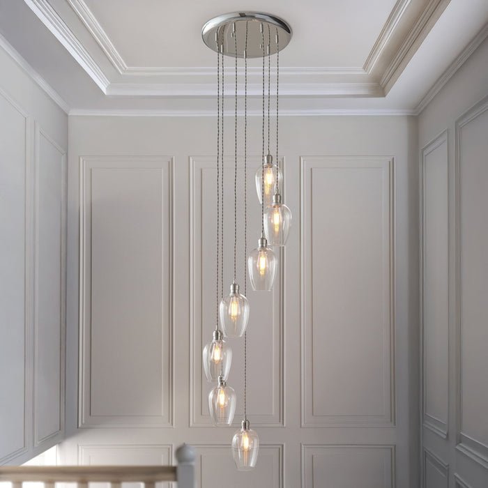 Endon 120642 7 Light Pendant Bright Nickel Plate & Clear Glass