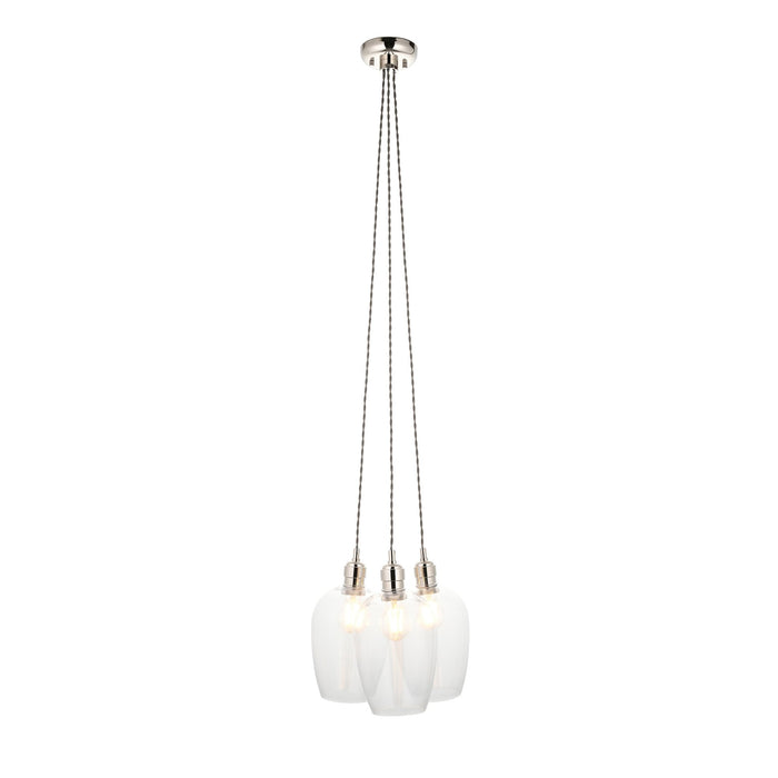 Endon 120644 3 Light Pendant Bright Nickel Plate & Clear Glass