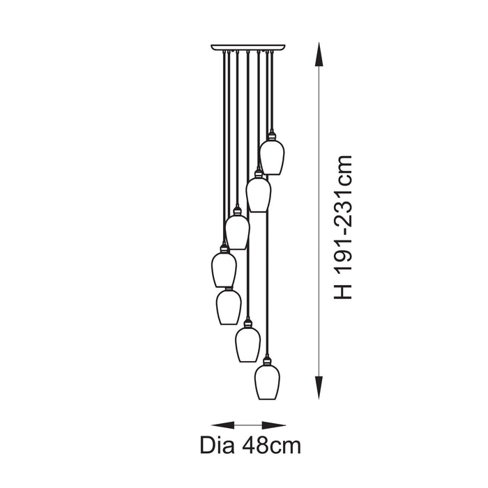 Endon 120646 7 Light Pendant Antique Brass Plate & Clear Glass