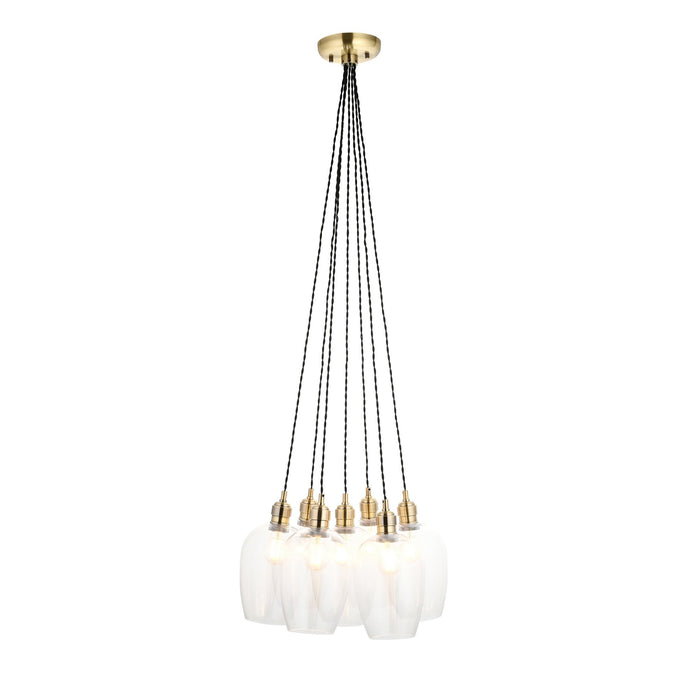 Endon 120647 7 Light Pendant Antique Brass Plate & Clear Glass