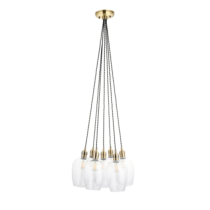 Endon 120647 7 Light Pendant Antique Brass Plate & Clear Glass