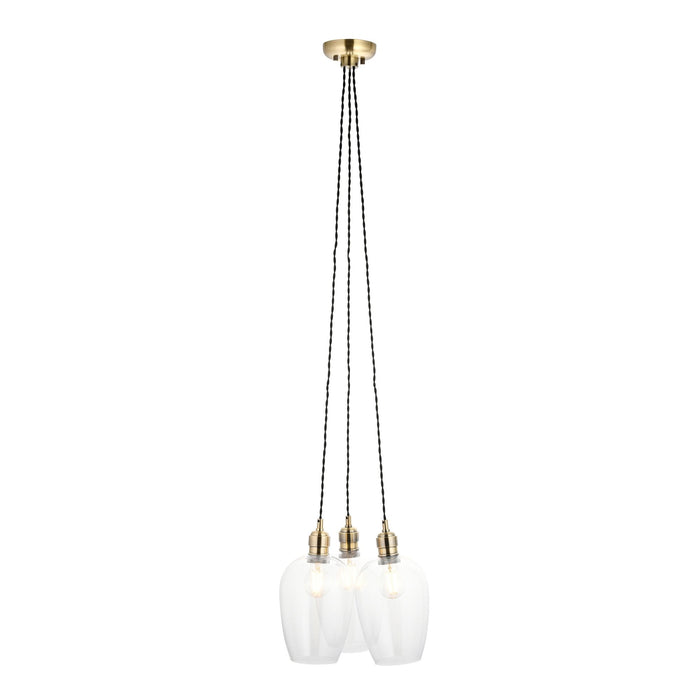 Endon 120648 3 Light Pendant Antique Brass Plate & Clear Glass