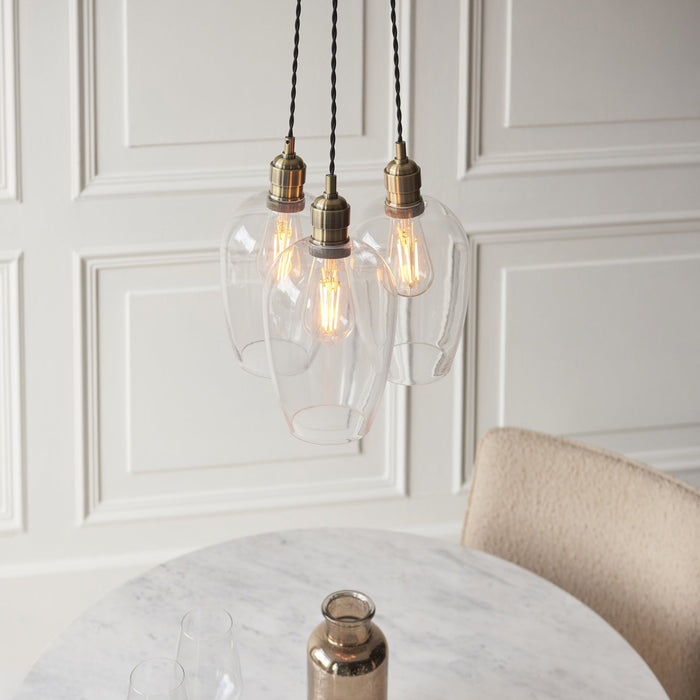 Endon 120648 3 Light Pendant Antique Brass Plate & Clear Glass