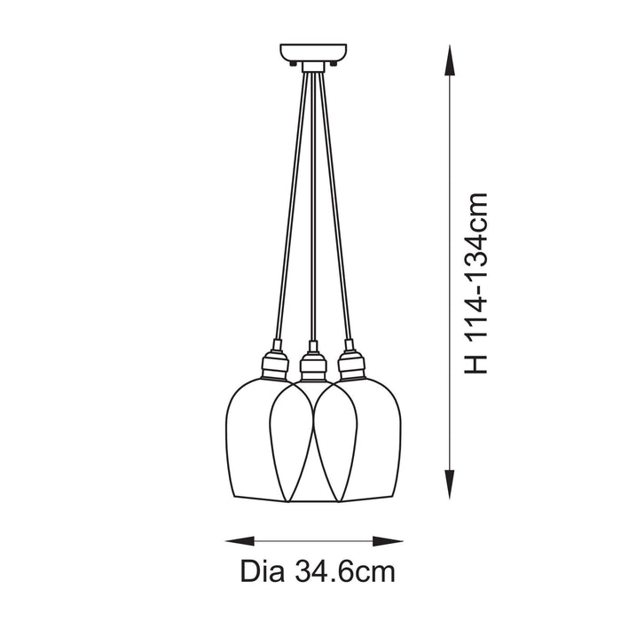 Endon 120648 3 Light Pendant Antique Brass Plate & Clear Glass