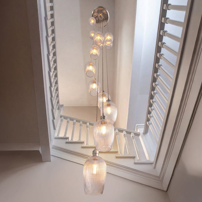 Endon 120649 13 Light Pendant Bright Nickel Plate & Clear Ribbed Glass
