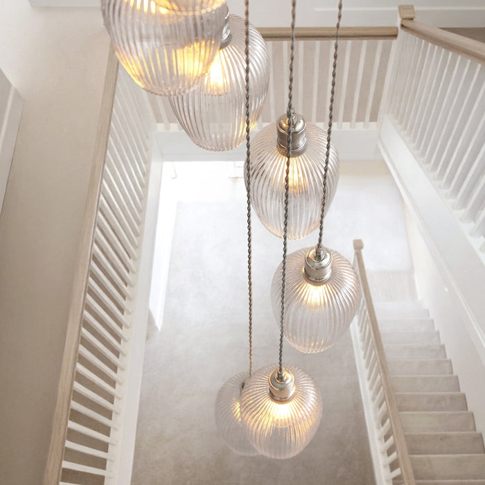 Endon 120649 13 Light Pendant Bright Nickel Plate & Clear Ribbed Glass