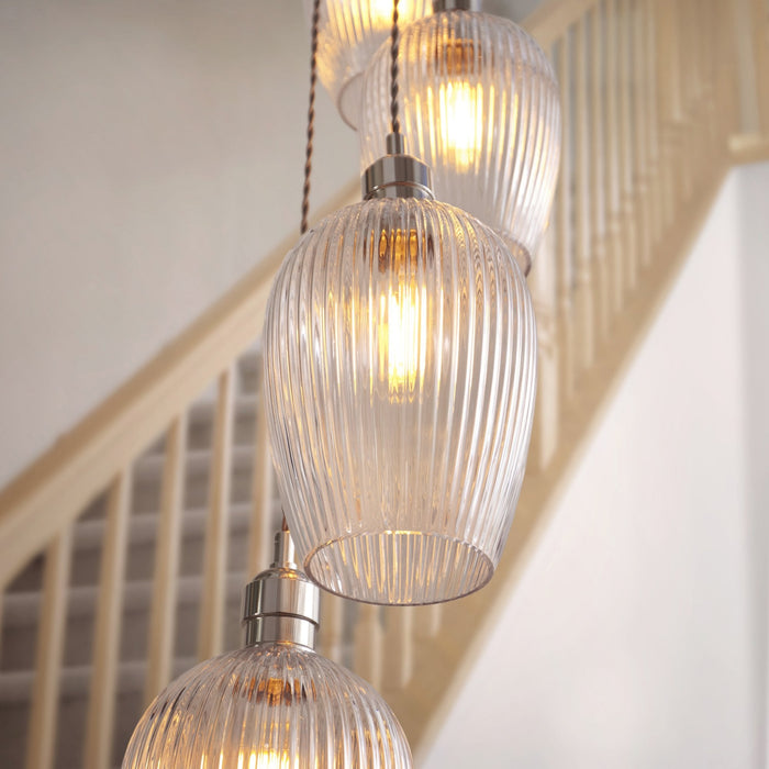 Endon 120649 13 Light Pendant Bright Nickel Plate & Clear Ribbed Glass