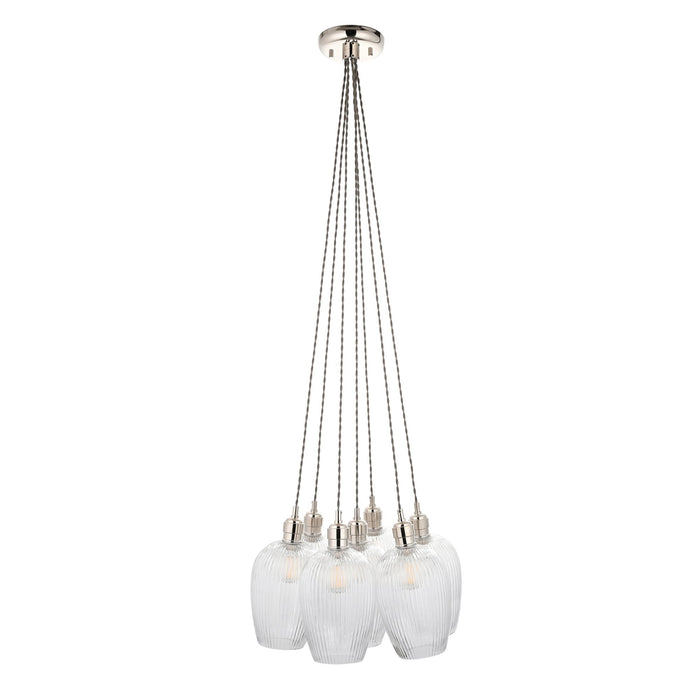 Endon 120651 7 Light Pendant Bright Nickel Plate & Clear Ribbed Glass