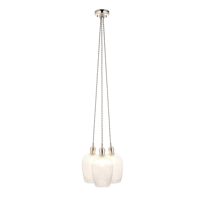 Endon 120652 3 Light Pendant Bright Nickel Plate & Clear Ribbed Glass