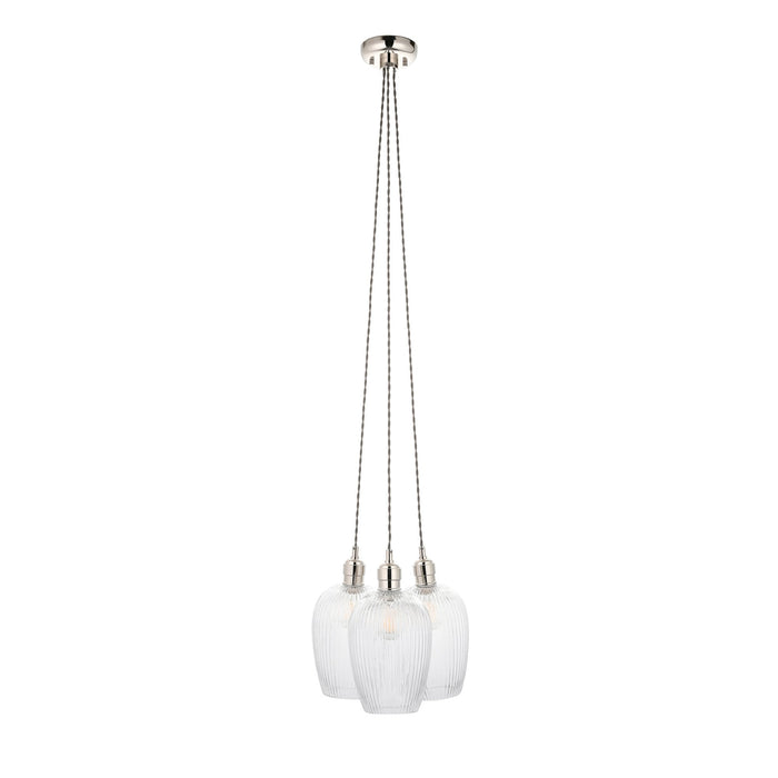Endon 120652 3 Light Pendant Bright Nickel Plate & Clear Ribbed Glass