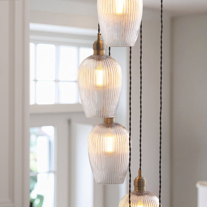 Endon 120653 13 Light Pendant Antique Brass Plate & Clear Ribbed Glass