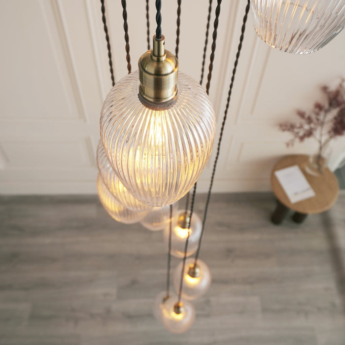 Endon 120653 13 Light Pendant Antique Brass Plate & Clear Ribbed Glass