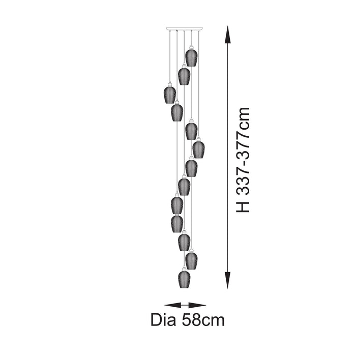 Endon 120653 13 Light Pendant Antique Brass Plate & Clear Ribbed Glass